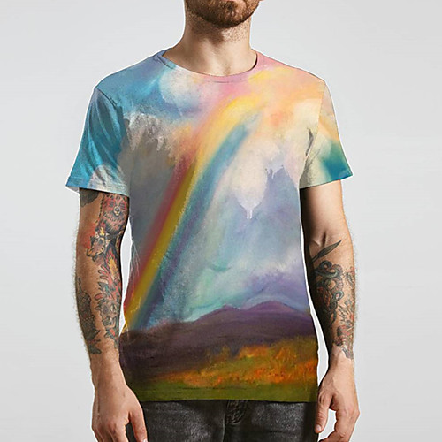 

Men's Tee T shirt 3D Print Rainbow Graphic Prints Print Short Sleeve Daily Tops Casual Designer Big and Tall Blue