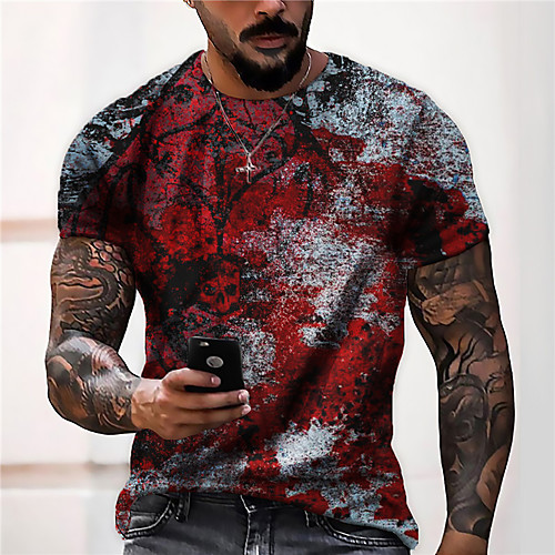 

Men's Tee T shirt Shirt 3D Print Graphic Prints Skull Print Short Sleeve Daily Tops Casual Designer Big and Tall Red