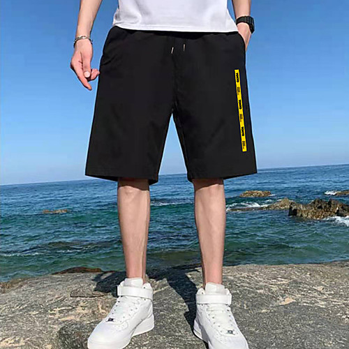

Men's Shorts Sports Casual Daily Shorts Pants Stripe Letter Short Drawstring Pocket Print Black