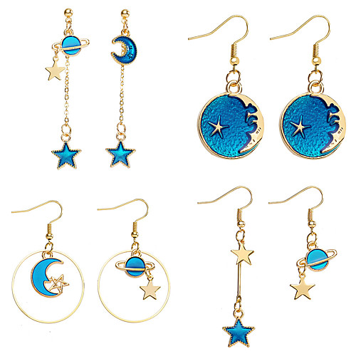 

LUREME 4 Pcs Creative Blue Starry Sky Earrings Stars and Moon Earrings for Women and Girls (js000045)