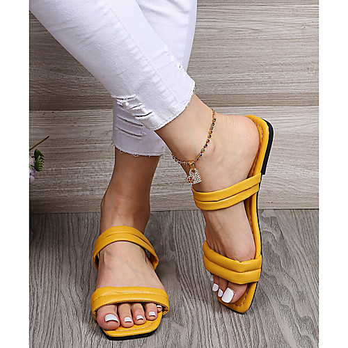 

Women's Sandals Flat Heel Square Toe PU Solid Colored White Yellow Black