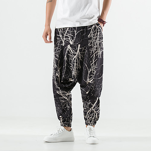 

Men's Chinese Style Chino Sports Casual Daily Harem Chinos Pants Lattice Full Length Print Blue Yellow Black Brown