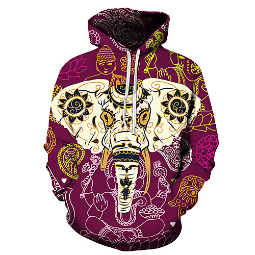 

Men's Unisex Plus Size Pullover Hoodie Sweatshirt Graphic Prints Elephant Print Hooded Casual Daily Holiday 3D Print Basic Designer Hoodies Sweatshirts Long Sleeve Wine Red Blue Purple