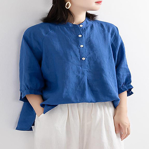 

Women's Plus Size Tops Shirt Solid Color Button Long Sleeve Round Neck Casual / Daily Spring Summer Yellow White Red Big Size 2XL (131-145 kg) 4XL (161-175 kg) XL (116-130 kg) L (101-115 kg) 3XL