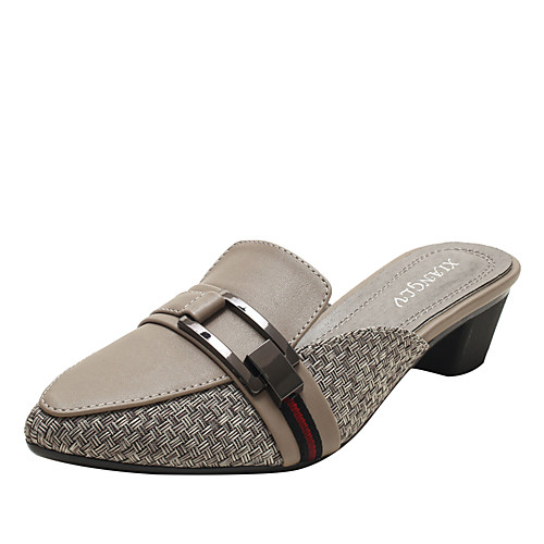 

Women's Clogs & Mules Chunky Heel Pointed Toe PU Buckle Color Block Black Khaki Gray