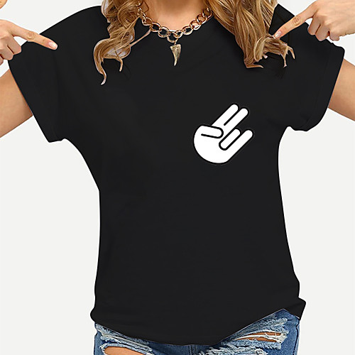 

Women's Painting T shirt Graphic Print Round Neck Basic Tops Cotton White Black Beige
