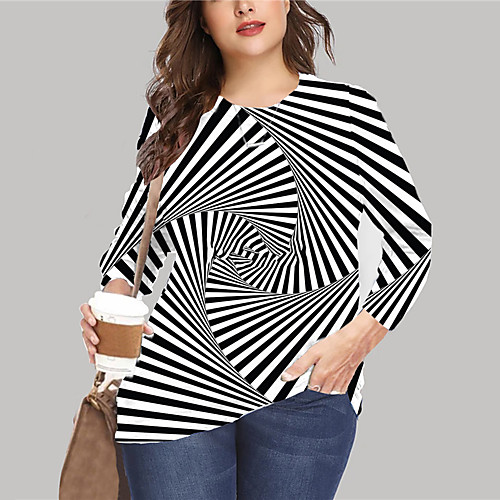 

Women's Plus Size Tops Pullover Sweatshirt Graphic Geometry 3D Print Print Long Sleeve Crewneck Basic Fall Summer White Big Size XL XXL 3XL 4XL 5XL