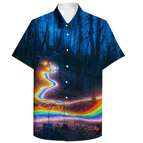 

Men's Shirt 3D Print Scenery Plus Size 3D Print Button-Down Short Sleeve Casual Tops Casual Fashion Breathable Comfortable Blue / Sports