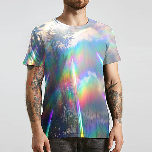 

Men's Tee T shirt 3D Print Rainbow Graphic Prints Print Short Sleeve Daily Tops Casual Designer Big and Tall Blue