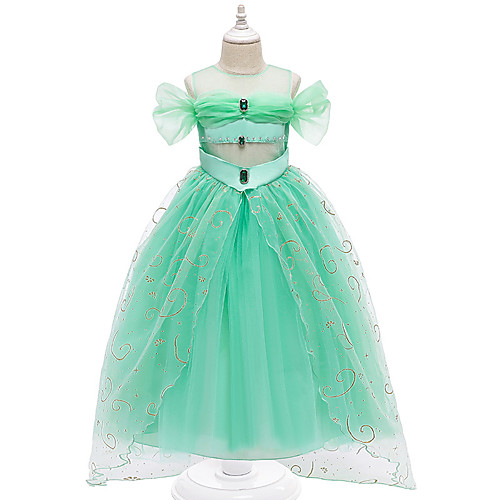 

Princess Princess Jasmine Dress Masquerade Flower Girl Dress Girls' Movie Cosplay Vacation Christmas Green Dress Christmas Halloween Masquerade Polyester