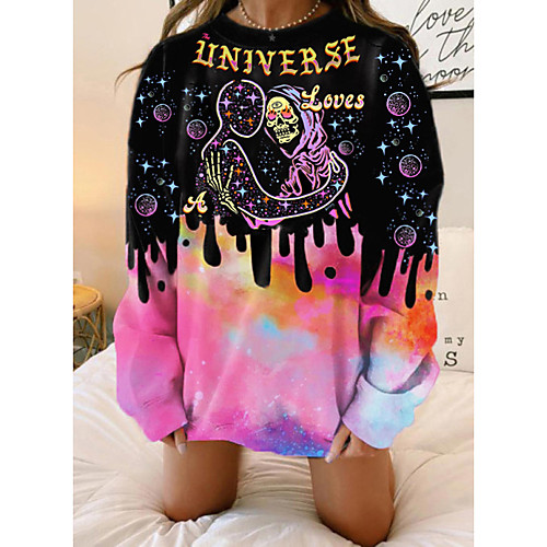 

Women's Sweatshirt Pullover Color Block Text Skull Print Casual Daily Sports 3D Print Sportswear Streetwear Hoodies Sweatshirts Loose Black