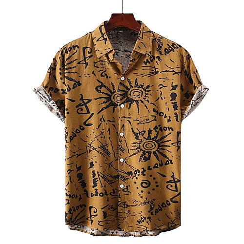 

Men's Shirt Other Prints Spiral Stripe Argyle Print Short Sleeve Vacation Tops Beach Khaki