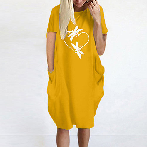 

Women's T Shirt Dress Tee Dress Knee Length Dress Blue Yellow Fuchsia Gray Green White Black Short Sleeve Paisley Spring Summer Round Neck Casual Oversized 2021 S M L XL XXL 3XL 4XL 5XL