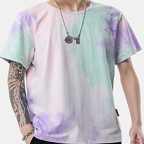 

Men's Tee T shirt 3D Print Rainbow Graphic Prints Print Short Sleeve Daily Tops 100% Cotton Casual Designer Big and Tall Blue-Green Blushing Pink