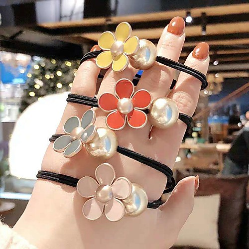

Women's Hair Rope Tied With Elastic Beads Flower Rope Hair ring 4pcs/pack