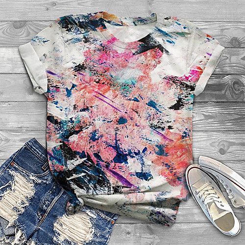 

Women's Plus Size Tops T shirt Color Gradient Graphic Print Short Sleeve Crewneck Basic Summer Rainbow Big Size XL XXL 3XL 4XL 5XL