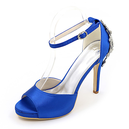 

Women's Wedding Shoes Stiletto Heel Peep Toe Satin Rhinestone Solid Colored White Purple Red