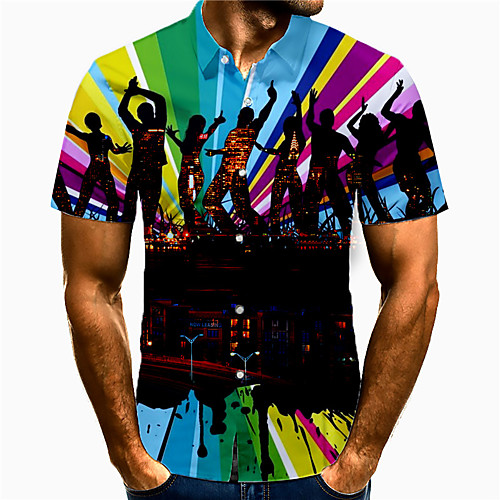 

Men's Shirt 3D Print Rainbow Portrait Plus Size 3D Print Button-Down Short Sleeve Casual Tops Casual Fashion Breathable Comfortable Black / Sports