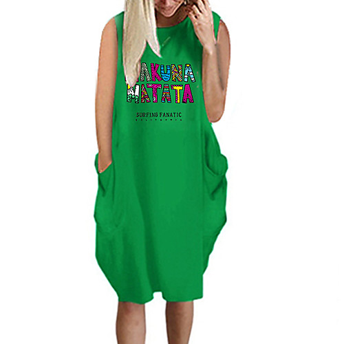 

Women's T Shirt Dress Tee Dress Knee Length Dress Blue Yellow Fuchsia Gray Green White Black Sleeveless Letter Summer Round Neck Casual Oversized 2021 S M L XL XXL 3XL 4XL 5XL