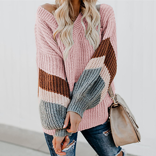 

Women's Stripes Cardigan Long Sleeve Sweater Cardigans Round Neck Blue Blushing Pink Black