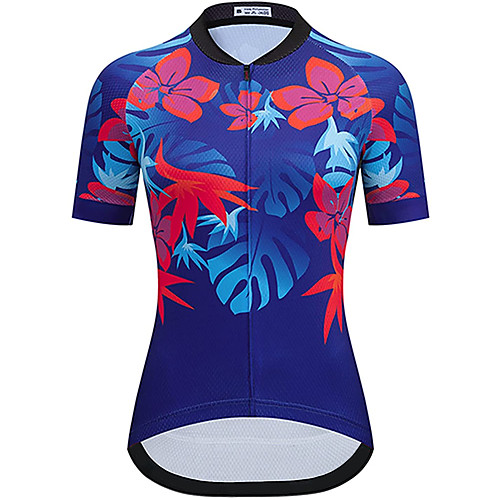 

21Grams Women's Short Sleeve Cycling Jersey Summer Spandex Blue Floral Botanical Bike Top Mountain Bike MTB Road Bike Cycling Sports Clothing Apparel / Stretchy / Athleisure