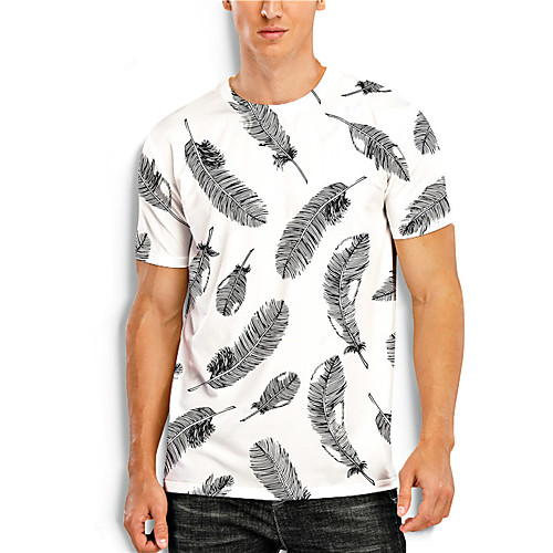 

Men's Tee T shirt 3D Print Graphic Prints Feather Print Short Sleeve Daily Tops Casual Designer Big and Tall White