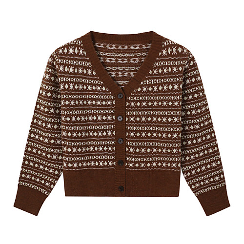 

Women's Pattern Sweater Long Sleeve Sweater Cardigans V Neck Brown