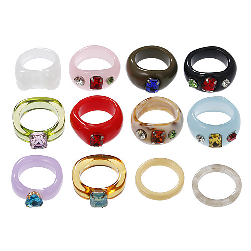 

12 Pcs Y2k Style Rings Set Colorful Resin Rings Acrylic Cute Trendy Rings Retro Candy Rings Unique Square Gem Stackable Chunky Ring for Women and Girls js000051-2