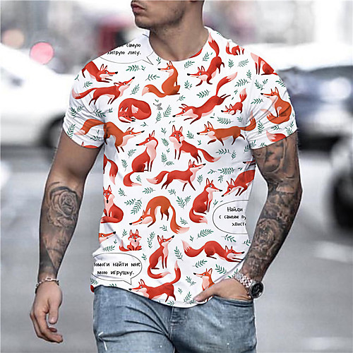 

Men's Unisex Tee T shirt Shirt 3D Print Graphic Prints Fox Print Short Sleeve Daily Tops Casual Designer Big and Tall Red