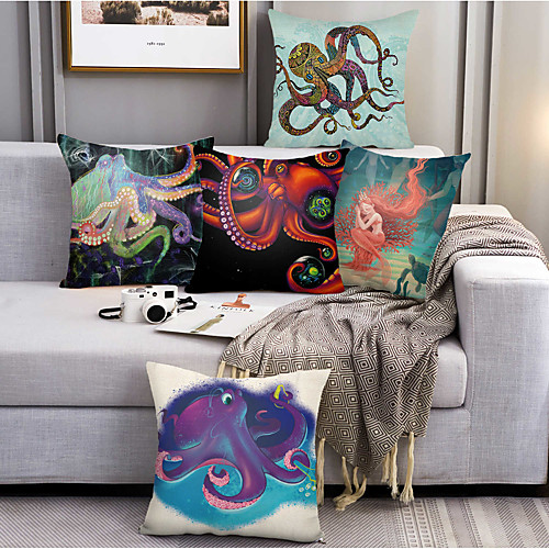 

Octopus Double Side Cushion Cover 5PC Soft Decorative Square Throw Pillow Cover Cushion Case Pillowcase for Bedroom Livingroom Superior Quality Machine Washable Outdoor Cushion for Sofa Couch Bed Chair