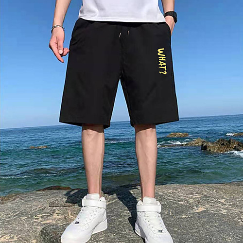 

Men's Shorts Sports Casual Daily Shorts Pants Letter Short Drawstring Pocket Print Black