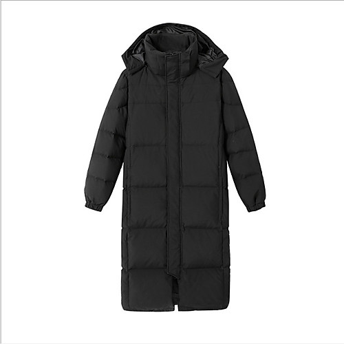 

Women's Coat Daily Wear Fall Winter Long Coat Regular Fit Casual Jacket Solid Color Zipper Black / Spring / Cotton