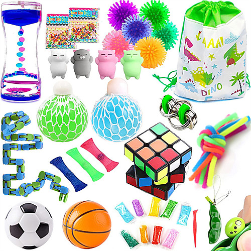 

40 Pack Sensory Fidget Toys Bundle, Fidget Cube/Liquid Motion Timer /Bike Chain/Soybeans Squeeze Grape Ball- Perfect for Kids&Adult