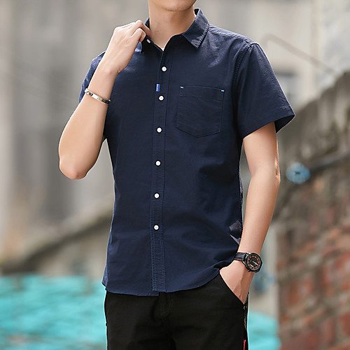 

Men's Shirt non-printing Solid Color Short Sleeve Casual Tops Business Lightweight Basic Formal White Royal Blue Gray