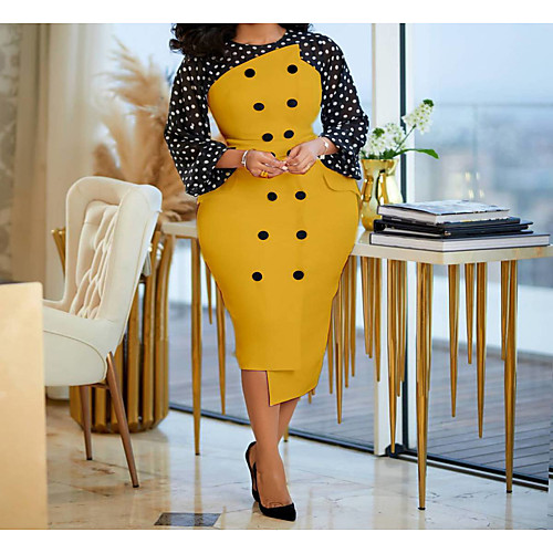 

Women's A Line Dress Midi Dress Blue Yellow Green White Long Sleeve Dot Summer Casual 2021 S M L XL XXL XXXL
