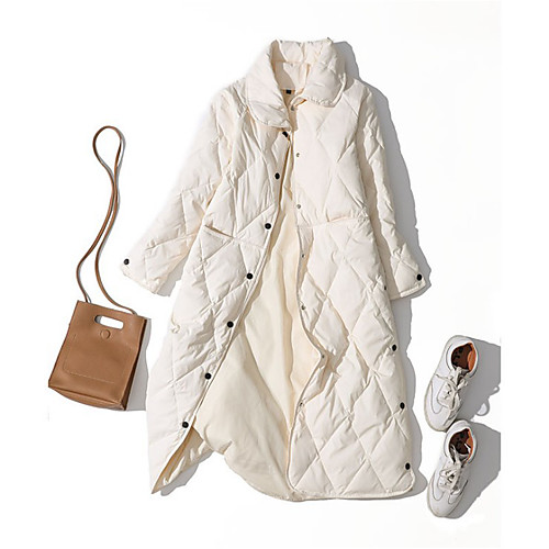 

Women's Coat Daily Wear Fall Winter Long Coat Regular Fit Casual Jacket Solid Color Pocket White / Spring / Cotton