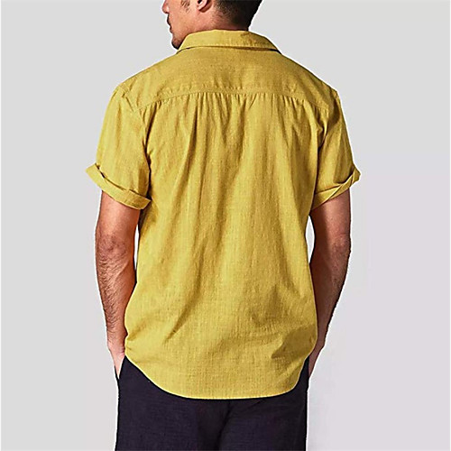 

Men's Shirt Solid Colored Button-Down Short Sleeve Casual Tops Casual Fashion Breathable Comfortable Yellow White