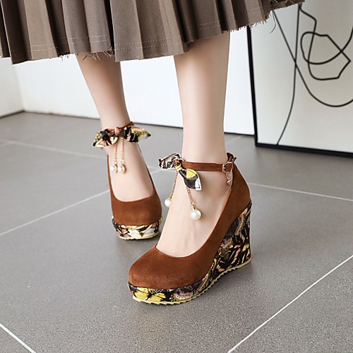 

Women's Heels Wedge Heel Round Toe PU Synthetics Light Brown Burgundy Black