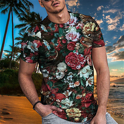 

Men's Tee T shirt 3D Print Floral Graphic Plus Size Short Sleeve Casual Tops Basic Designer Slim Fit Big and Tall B C D / Summer