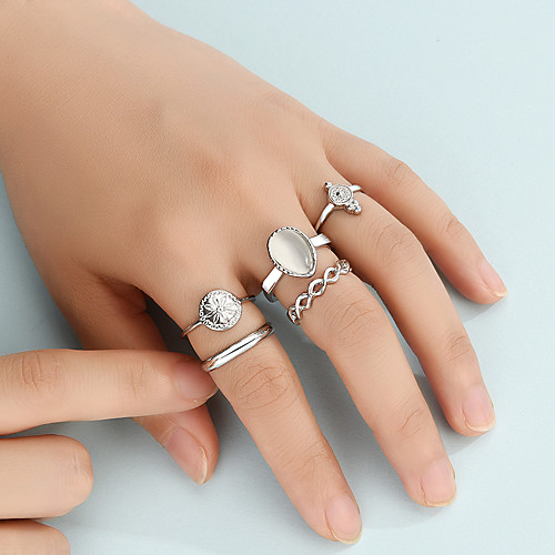 

Ring Set Fashion Alloy Inlaid Crystal Joint Ring Set Carved Pattern Alloy Ring 5-Piece Set