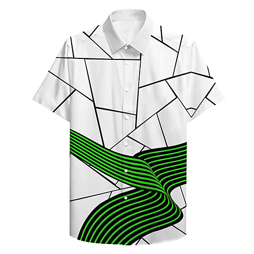 

Men's Shirt 3D Print Geometry Plus Size 3D Print Button-Down Short Sleeve Casual Tops Casual Fashion Breathable Comfortable White / Sports
