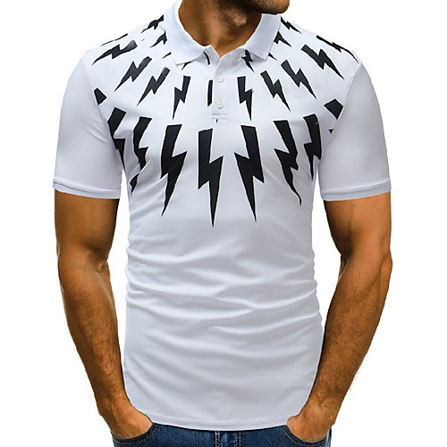 

Men's Golf Shirt Lightning Button-Down Short Sleeve Street Tops Cotton Business Casual Comfortable White Black