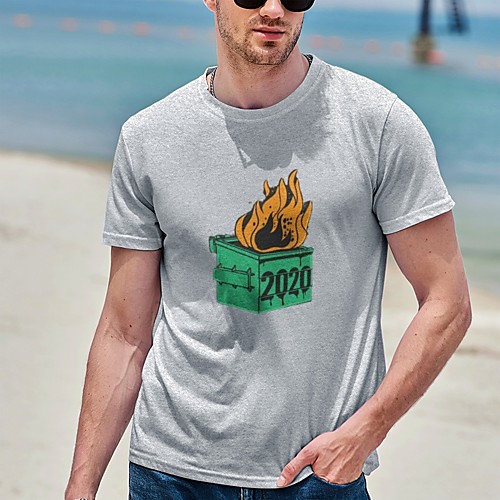 

Men's Tee T shirt Hot Stamping Graphic Prints Flame Plus Size Print Short Sleeve Casual Tops Cotton Basic Designer Big and Tall White Black Gray