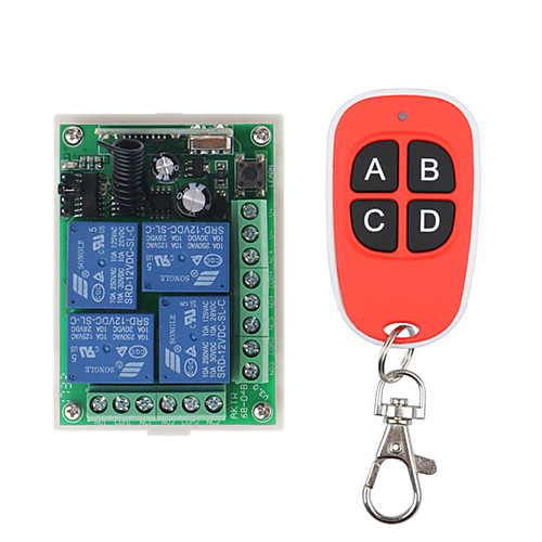 

RF wirelss remote control DC 12V 10A 433 MHz 4CH Wireless Relay RF Remote Control Switch Receiver 4 Button Transmitter
