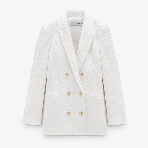 

Women's Coat Daily Wear Spring Summer Regular Coat V Neck Regular Fit Casual Jacket Solid Color White