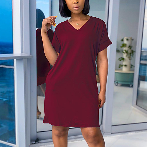 

Women's T Shirt Dress Tee Dress Short Mini Dress Light Blue Color blue Blushing Pink Red Wine White Black Brown Beige Short Sleeve Solid Color Spring Summer Casual / Daily 2021 S M L XL XXL XXXL