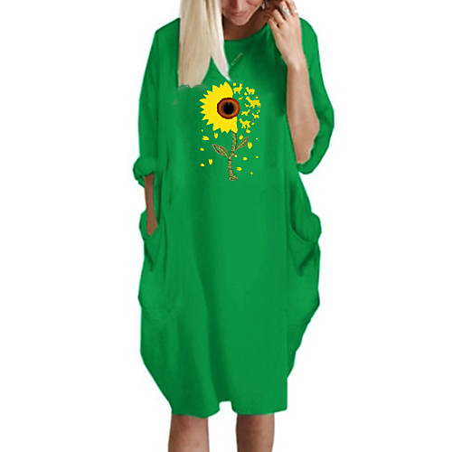 

Women's T Shirt Dress Tee Dress Knee Length Dress Blue Yellow Fuchsia Gray Green White Black Long Sleeve Floral Animal Spring Summer Round Neck Casual Oversized 2021 S M L XL XXL 3XL 4XL 5XL