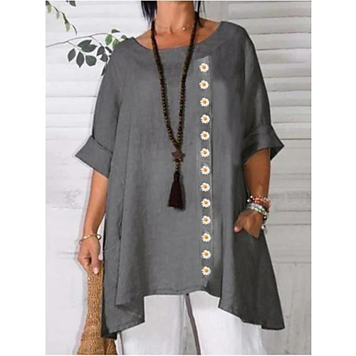 

Women's Loose Short Mini Dress Apricot print Gray bottom printing Gray Apricot Half Sleeve Print Spring Summer Casual 2021 XL XXL XXXL 4XL 5XL / Cotton / Cotton