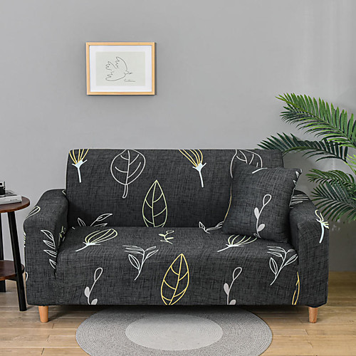 

Grey Leaves Print Dustproof All-powerful Slipcovers Stretch Sofa Cover Super Soft Fabric Couch Cover with One Free Boster Case(Chair/Love Seat/3 Seats/4 Seats)