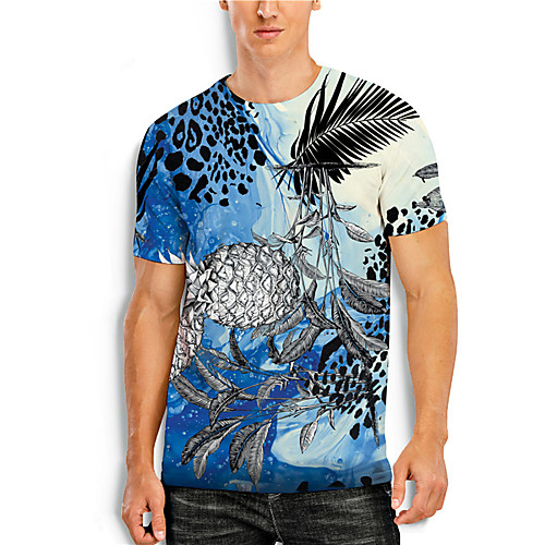 

Men's Tee T shirt 3D Print Plants Graphic Prints Print Short Sleeve Daily Tops Casual Designer Big and Tall Blue